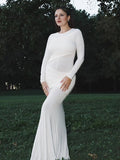 Mumsmode Zwangerchaps Maxi Fotoshoot Jurken Elegant Gekreukt Ronde Hals Wit