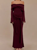 Mumsmode Zwangerschaps Bodycon Jurken Elegant Gekreukt Knooppunt Off Shoulder Zeemeermin Maxi Jurken