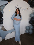 Mumsmode Zwangerschaps Bodycon Jurken Elegant Ceremonie Zeemeermin Lichtblauw Maxi Jurken