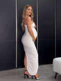 Mumsmode Zwangerschaps Cocktailjurken Elegant Fotoshoot Veerkracht Onregelmatig Zijsplit Een Open Schouder Bodycon Maxi Jurken