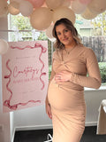 Mumsmode Zwangerchaps Maxi BabyShower Jurken Elegant Vlinderdas Gekreukt Abrikoos