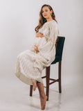 Mumsmode Zwangerchaps Maxi Fotoshoot Jurken Elegant Gekreukt Koord Flare Mouw Abrikoos