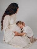 Mumsmode Zwangerchaps Maxi Fotoshoot Jurken Elegant Gekreukt Koord Flare Mouw Abrikoos