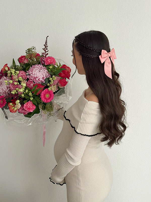 Mumsmode Zwangerschaps Bodycon Jurken Elegant Dagelijks Gestreept Ruches Off Shoulder Midi Jurken