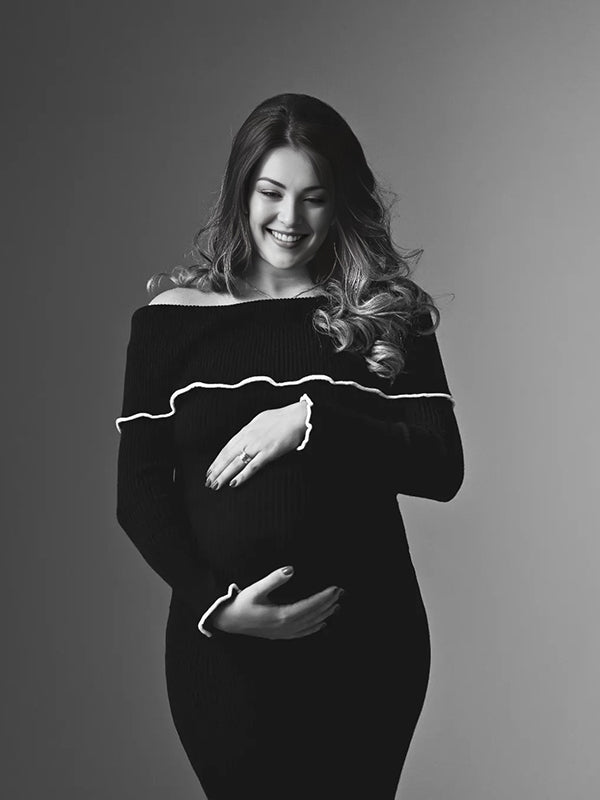 Mumsmode Zwangerschaps Bodycon Jurken Elegant Dagelijks Gestreept Ruches Off Shoulder Midi Jurken