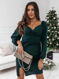 Mumsmode Zwangerschaps Bodycon Jurken Elegant Cocktail Zijsplit Gekreukt Rugloos Kerstmis Mini Jurken