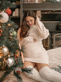 Mumsmode Zwangerschaps Bodycon Jurken Elegant Dagelijks Knit Gestreept Abrikoos Kerstmis Mini Jurken