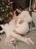 Mumsmode Zwangerschaps Bodycon Jurken Elegant Dagelijks Knit Gestreept Abrikoos Kerstmis Mini Jurken