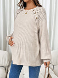 Mumsmode Zwangerchaps Dagelijks Sweater Knoopjes Kanten Ronde Hals Lange Mouw Beige