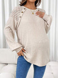 Mumsmode Zwangerchaps Dagelijks Sweater Knoopjes Kanten Ronde Hals Lange Mouw Beige