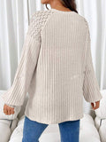 Mumsmode Zwangerchaps Dagelijks Sweater Knoopjes Kanten Ronde Hals Lange Mouw Beige