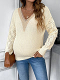 Mumsmode Zwangerchaps Dagelijks Sweater Breien V-hals Lange Mouw Beige