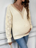 Mumsmode Zwangerchaps Dagelijks Sweater Breien V-hals Lange Mouw Beige