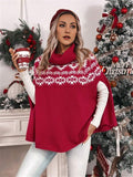 Mumsmode Zwangerchaps Elegant Kerstmis Truien Geometrisch Breien Hoge Hals Dolman Mouw Rood