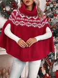 Mumsmode Zwangerchaps Elegant Kerstmis Truien Geometrisch Breien Hoge Hals Dolman Mouw Rood