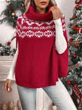 Mumsmode Zwangerchaps Elegant Kerstmis Truien Geometrisch Breien Hoge Hals Dolman Mouw Rood