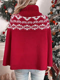 Mumsmode Zwangerchaps Elegant Kerstmis Truien Geometrisch Breien Hoge Hals Dolman Mouw Rood