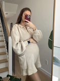 Mumsmode Mini Zwangerschapsjumpsuits Elegant Dagelijks Knit Zakken Enkele Borst Zawangerchapsbodems