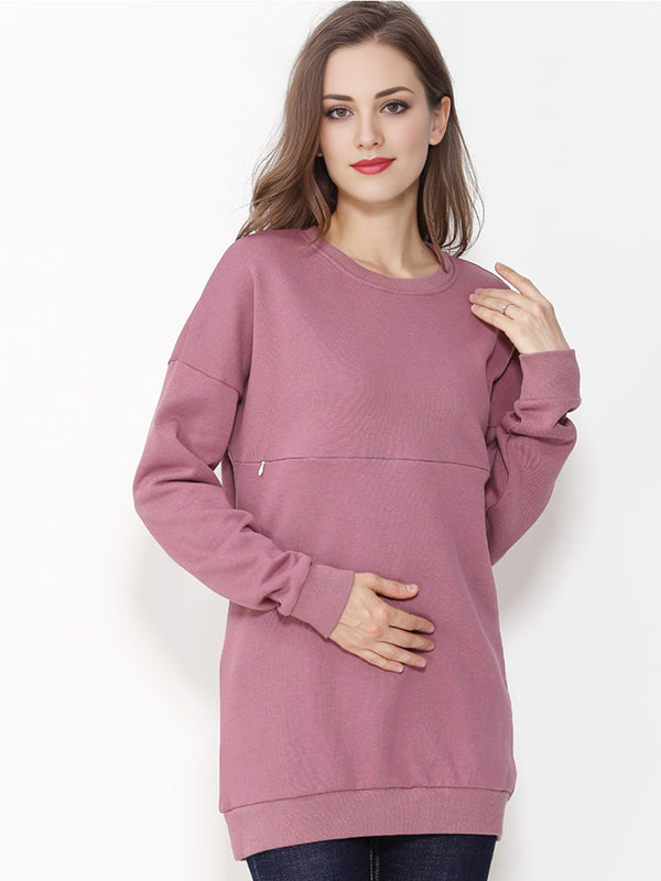 Mumsmode Zwangerchaps Dagelijks Verpleegkundige Sweatshirts Rits Ronde Hals Wit