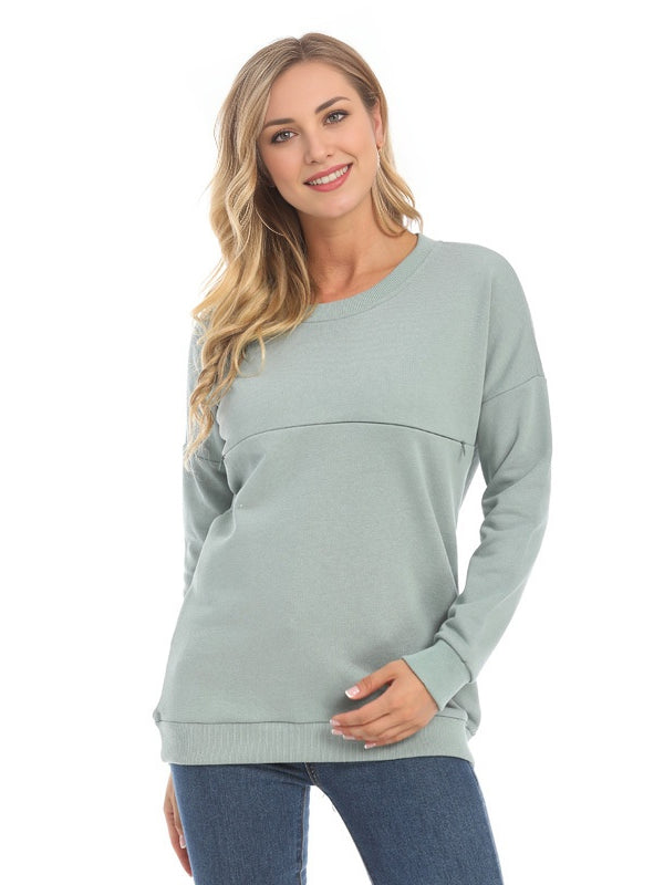 Mumsmode Zwangerchaps Dagelijks Verpleegkundige Sweatshirts Rits Ronde Hals Wit
