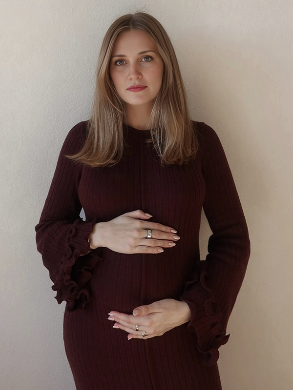 Mumsmode Zwangerschaps Bodycon Jurken Elegant Ceremonie Gebreide Ruches Rugloos Maxi Jurken