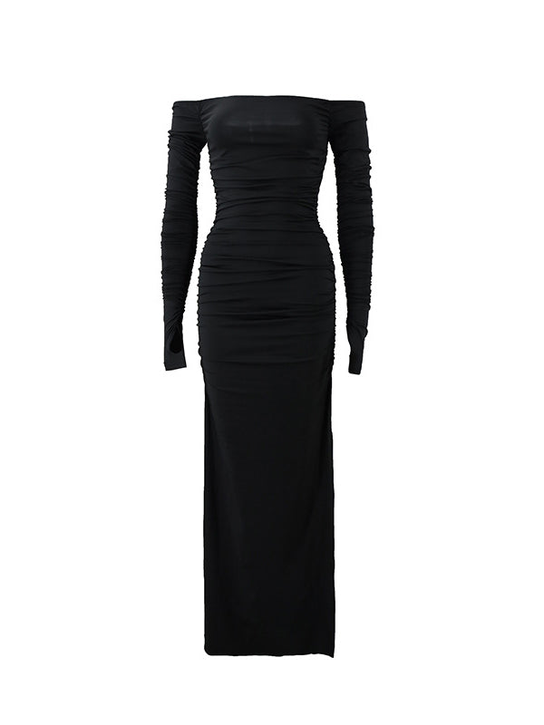 Mumsmode Zwangerschaps Bodycon Jurken Elegant Cocktail Off Shoulder Zijsplit Gekreukt Maxi Jurken