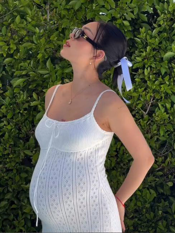 Mumsmode Zwangerschaps Bodycon Jurken Vakantie Koord Uithollen Zijsplit Spaghetti Maxi Jurken
