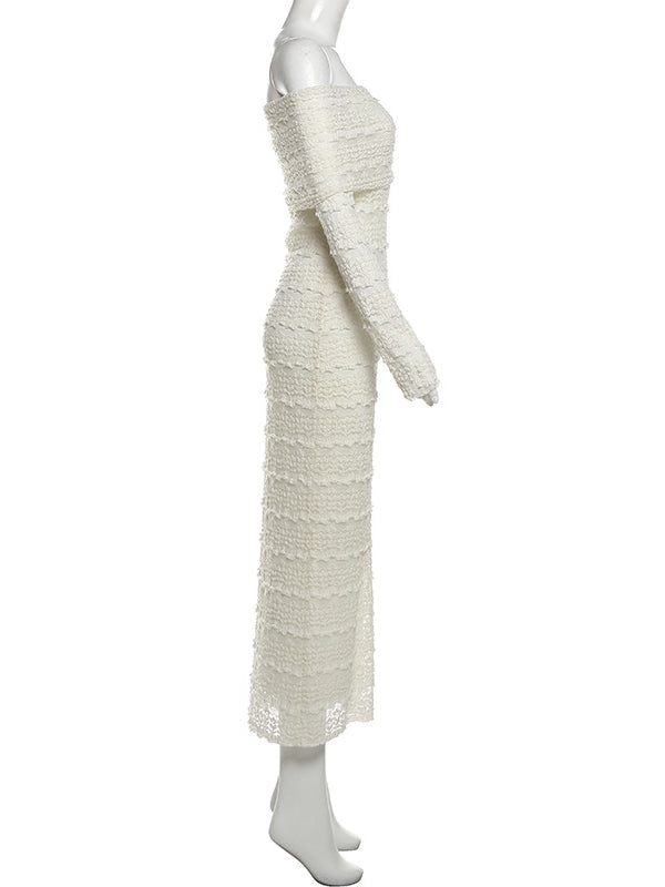 Mumsmode Zwangerchaps Maxi BabyShower Jurken Elegant Kanten Boot Nek Lange Mouw Abrikoos