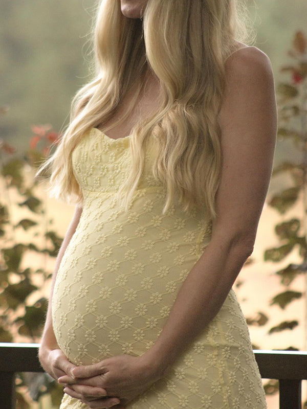 Maxi Baby Shower Zwangerschapsjurk Bodycon Spaghetti Geel
