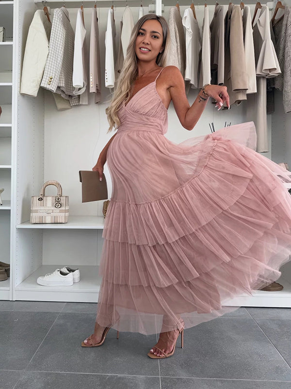 Mumsmode Zwangerschaps Tule Jurken Elegant Ceremonie Cocktail Spaghetti Gevlochten Maxi Jurken