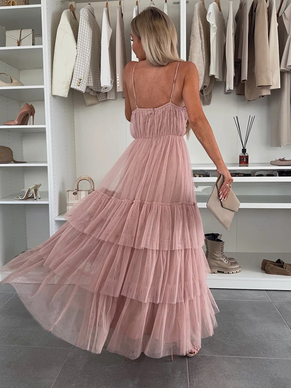 Mumsmode Zwangerschaps Tule Jurken Elegant Ceremonie Cocktail Spaghetti Gevlochten Maxi Jurken