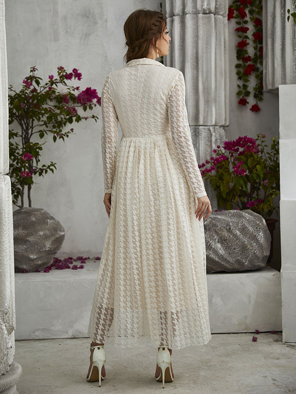 Mumsmode Zwangerchaps Maxi Casual Jurken Dagelijks Tule Borduursel Omgeslagen Kraag Beige