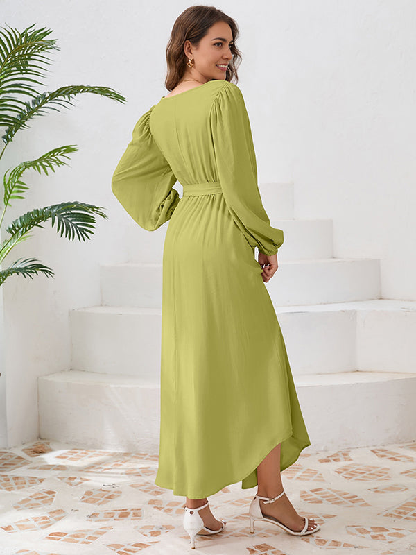 Mumsmode Zwangerchaps Maxi Casual Jurken Dagelijks Riem Ronde Hals Lantaarn Mouw