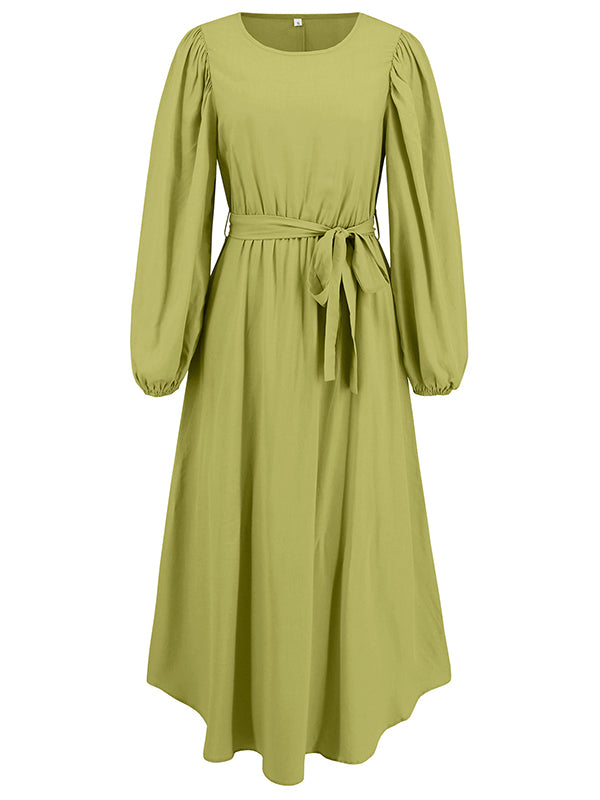 Mumsmode Zwangerchaps Maxi Casual Jurken Dagelijks Riem Ronde Hals Lantaarn Mouw