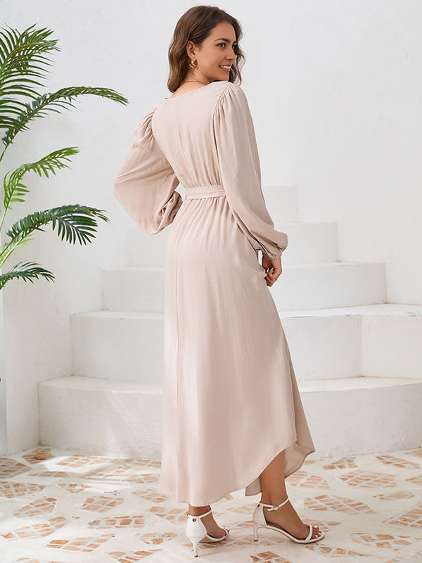 Mumsmode Zwangerchaps Maxi Casual Jurken Dagelijks Riem Ronde Hals Lantaarn Mouw