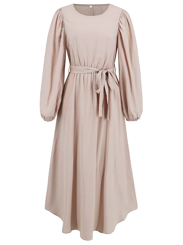 Mumsmode Zwangerchaps Maxi Casual Jurken Dagelijks Riem Ronde Hals Lantaarn Mouw