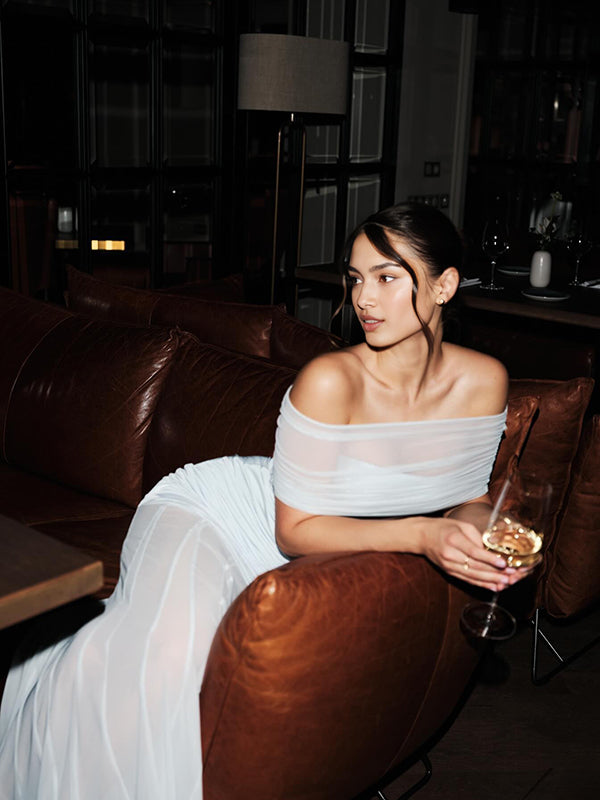 Mumsmode Elegant Chique Cocktail Tule Bandeau Zeemeermin Gekreukt Maxi Jurk
