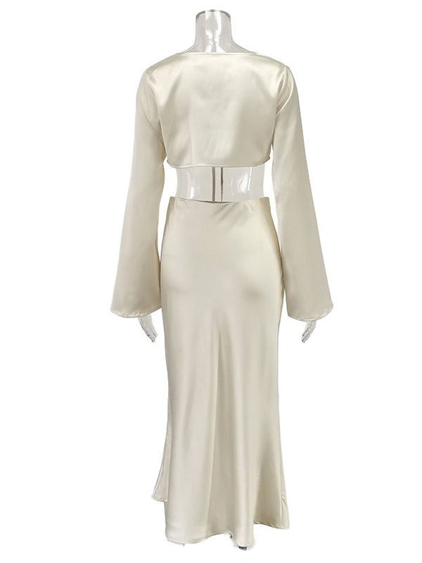 Mumsmode Zwangerchaps Maxi Fotoshoot Jurken Elegant Koord Middenrif 2-in-1 Flare Mouw Champagne