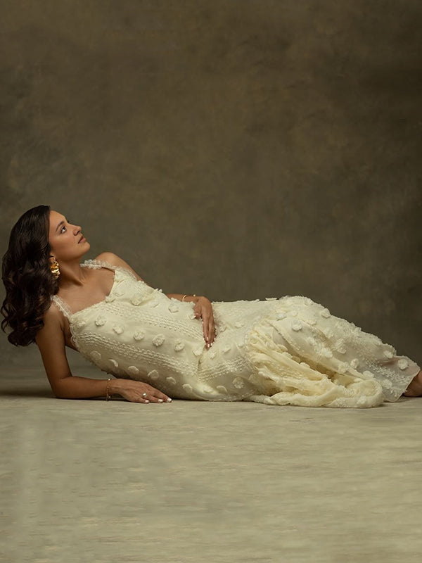 Mumsmode Zwangerchaps Maxi Fotoshoot Jurken Elegant Appliques Gekreukt Halternek Beige