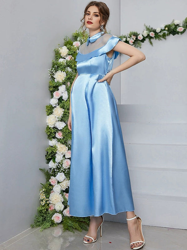 Mumsmode Zwangerchaps Maxi Fotoshoot Jurken Elegant Tule Mandarijn Halsband Mouwloos Hemelsblauw