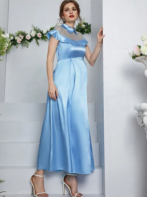 Mumsmode Zwangerchaps Maxi Fotoshoot Jurken Elegant Tule Mandarijn Halsband Mouwloos Hemelsblauw
