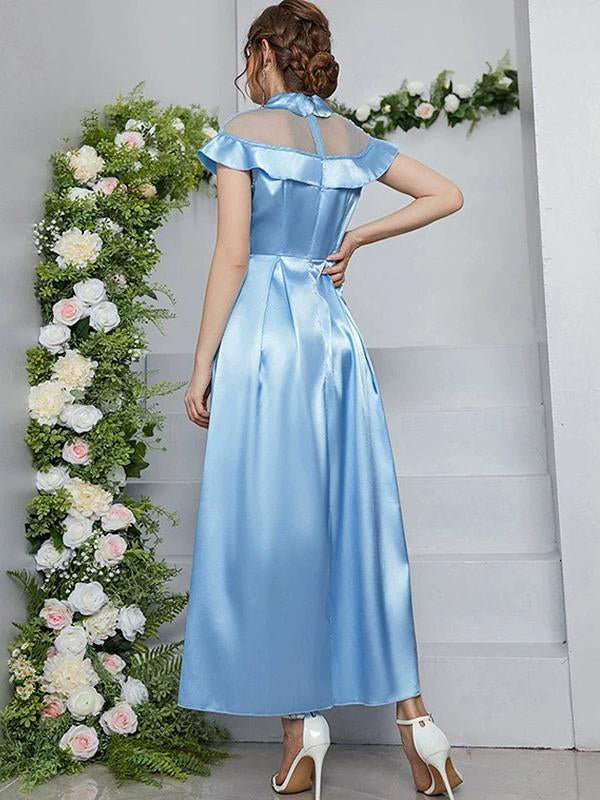 Mumsmode Zwangerchaps Maxi Fotoshoot Jurken Elegant Tule Mandarijn Halsband Mouwloos Hemelsblauw