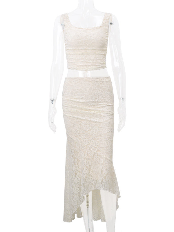 Mumsmode Zwangerchaps Maxi Fotoshoot Jurken Elegant Kanten Gebonden rug Zeemeermin 2-in-1 Vierkante Hals Wit