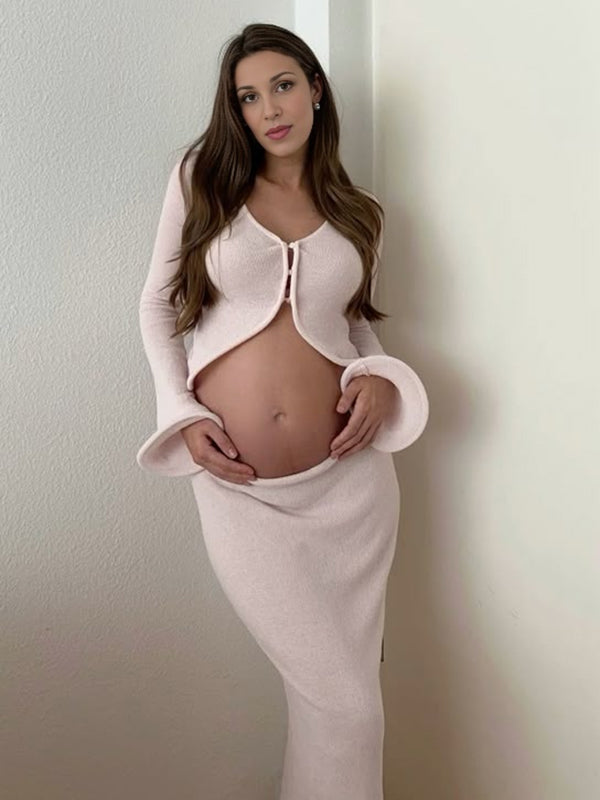 Mumsmode Zwangerschaps Bodycon Jurken Elegant Cocktail 2-in-1 Ruches Golvende Rand Maxi Jurken