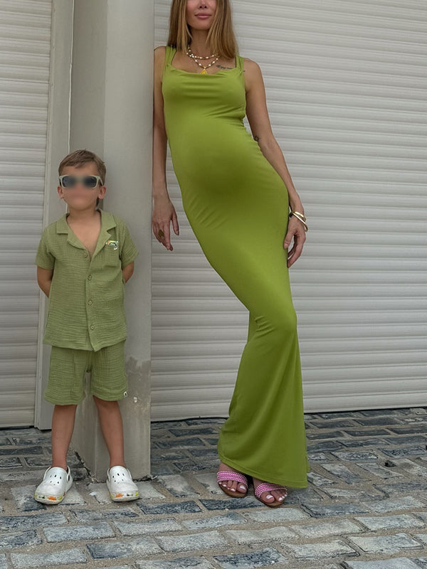 Mumsmode Zwangerschaps Bodycon Jurken Elegant Vakantie Rugloos Spaghetti Maxi Jurken