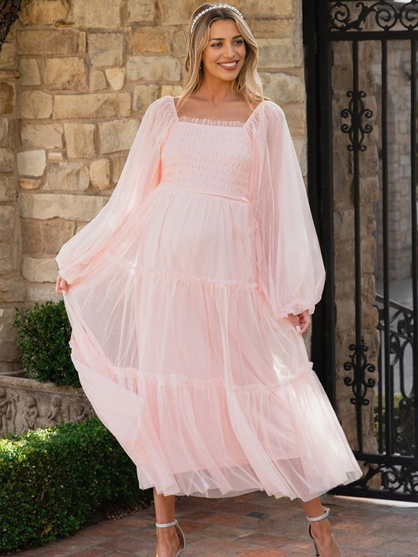 Mumsmode Zwangerschaps Tule Jurken Elegant Ceremonie Gekreukt Trapeze Maxi Fotoshoot Jurken