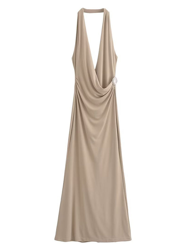 Mumsmode Zwangerschaps Bodycon Jurken Elegant Ceremonie Schelp Rugloos Halternek Ruches Kraag Maxi Jurken