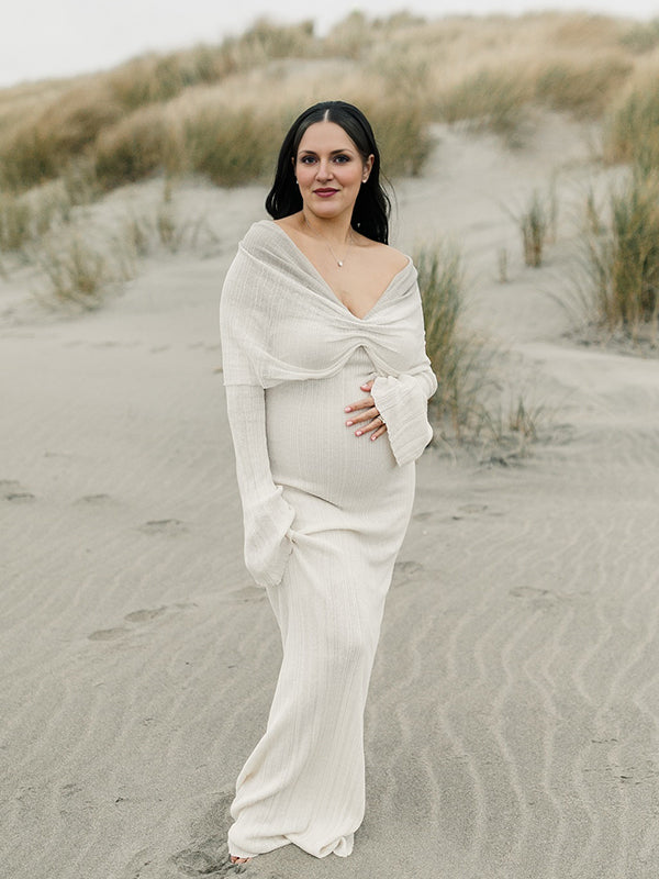 Mumsmode Zwangerschaps Bodycon Jurken Elegant Ceremonie Gekreukt Kleurverloop Off Shoulder Maxi Fotoshoot Jurken