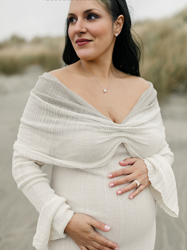 Mumsmode Zwangerschaps Bodycon Jurken Elegant Ceremonie Gekreukt Kleurverloop Off Shoulder Maxi Fotoshoot Jurken