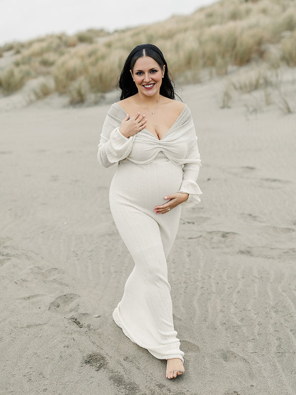 Mumsmode Zwangerschaps Bodycon Jurken Elegant Ceremonie Gekreukt Kleurverloop Off Shoulder Maxi Fotoshoot Jurken